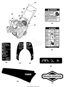 Decals Group Diagram and Parts List for 1696737-02 2019 Briggs and Stratton Snow Blower